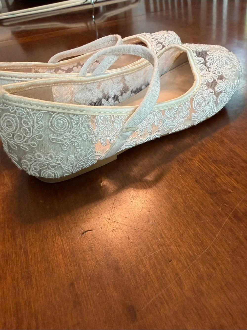 Girls Ivory Lace Mary Jane Flats with Strap First Holy Communion